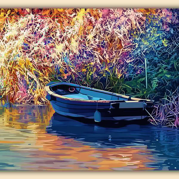Small Boat Near Upwell Church Norfolk Greeting Card A5