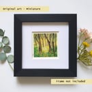 Miniature landscape painting - Woodland with yellow flowers, artwork, wall art