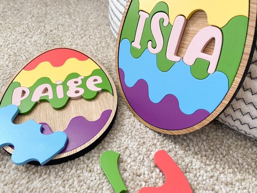 Easter egg wooden name puzzle, Easter basket stuffers, childrens puzzle, wood Ea