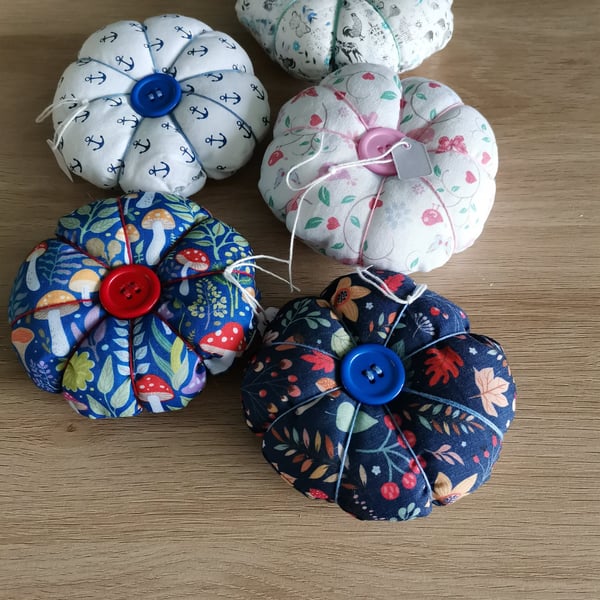 Handmade Fabric Pumpkin Style Pin Cushions - Sewing Accessories 