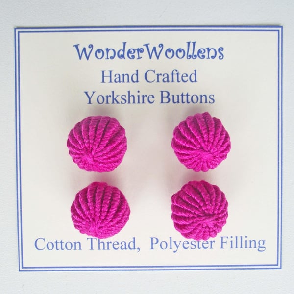 Yorkshire Buttons, Embellishments, Hand Crafted, Cotton Thread, Set of Four Pink
