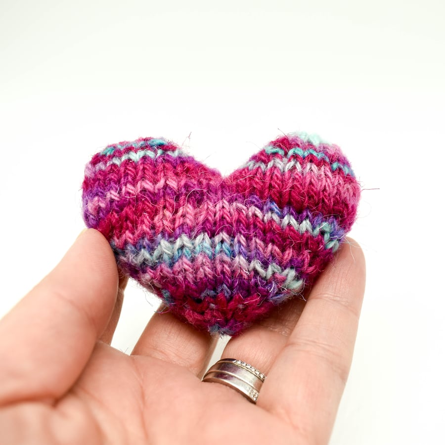 Hand knitted heart - pocket hug - Multicolour