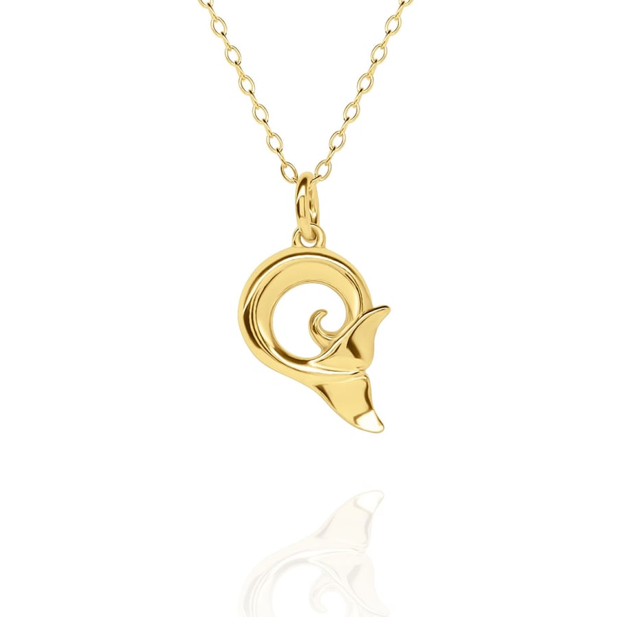 Gold vermeil Whale Tail charm pendant and chain.