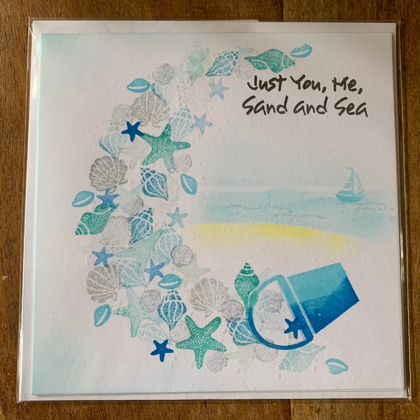 Just you, me, sand and sea blue Handmade Card 