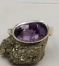 Handmade Organic Silver Ring with Trapiche Amethyst - Size N - Image 4