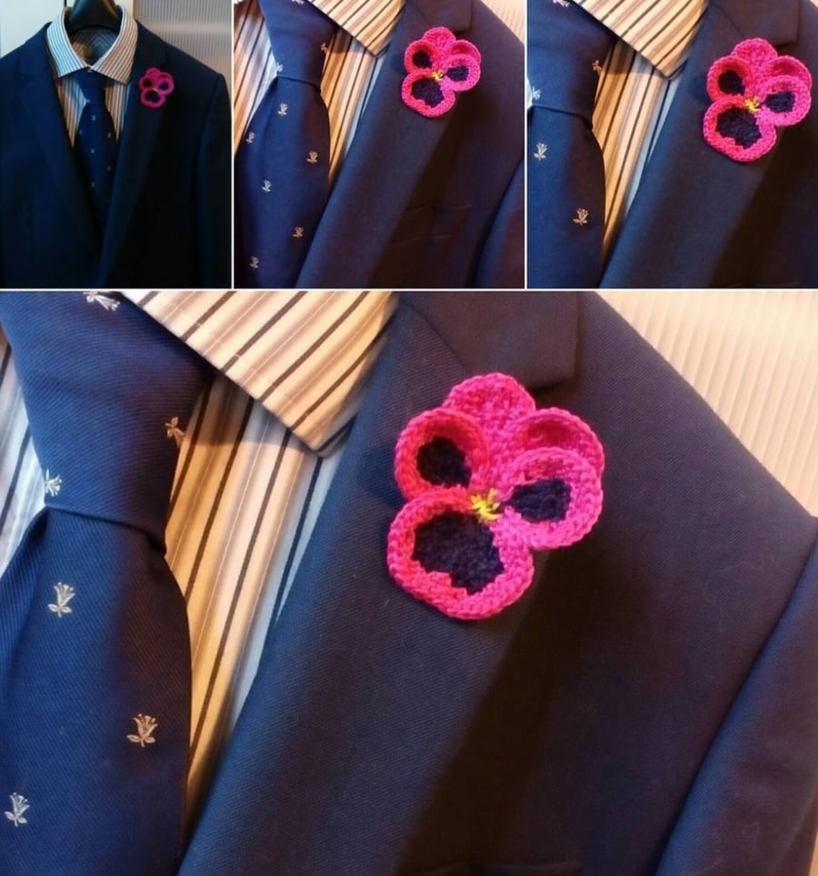 Pansy pin brooch corsage buttonhole unisex