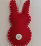 Handmade handsewn felt rabbit decoration - red - Image 1