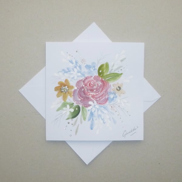 hand painted blank floral greetings card ( ref ... - Folksy