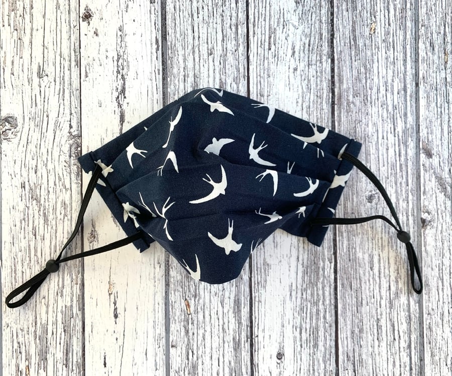 Adjustable 3 layer Navy print Face Mask
