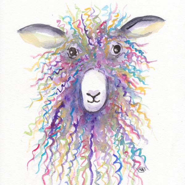 Cute Rainbow Sheep with curly hair 