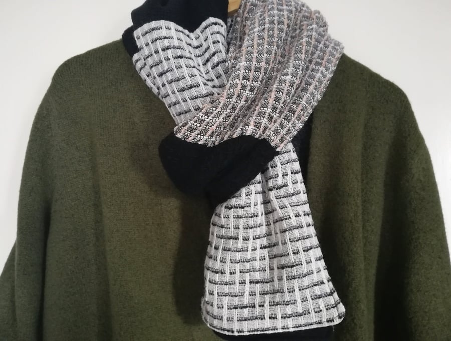 Black & white scarf, Extra long scarf, Woven striped scarf, Sparkly wrap, 