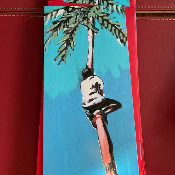 Man climbing palm Blanket Card