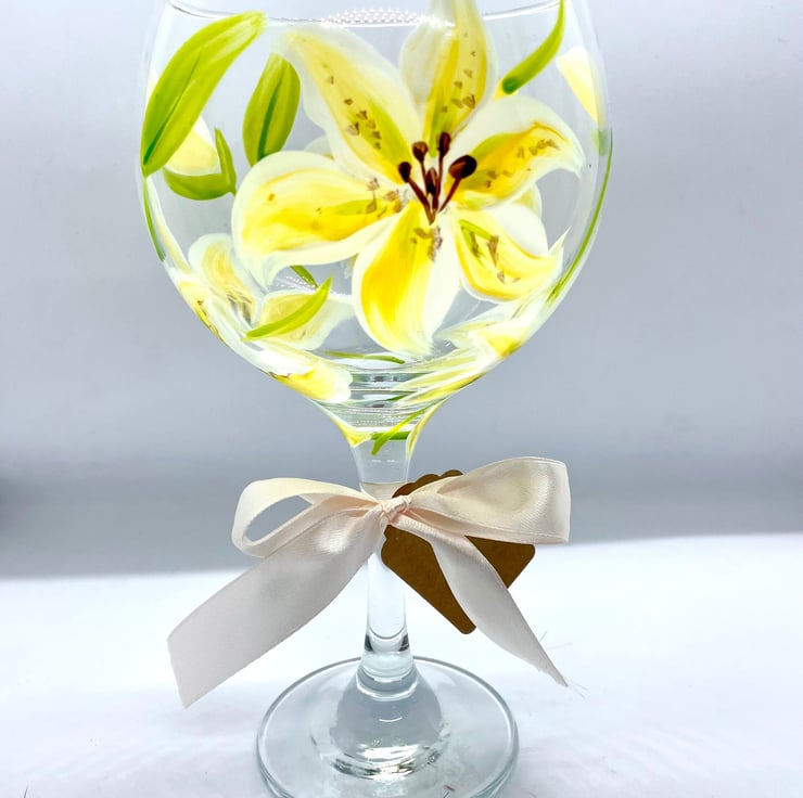 Hand Painted Gin Glass with Stargazer Lily Yell... Folksy