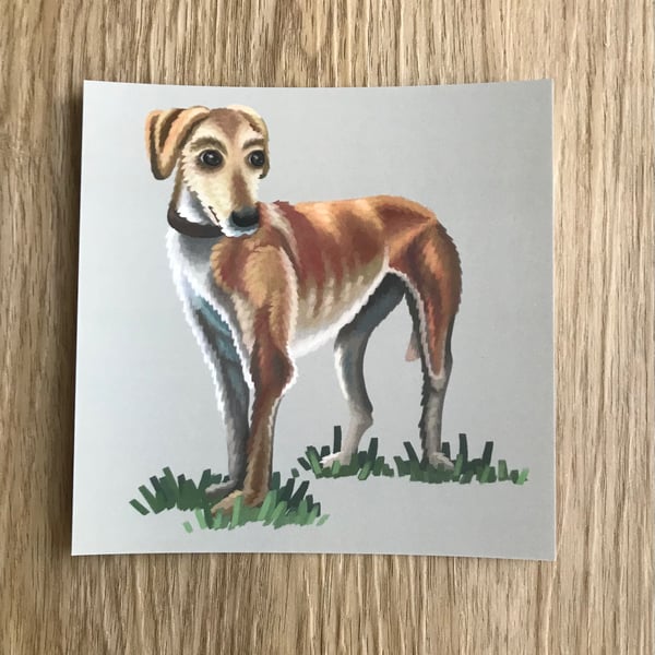 Standing Lurcher Square Post Card Print