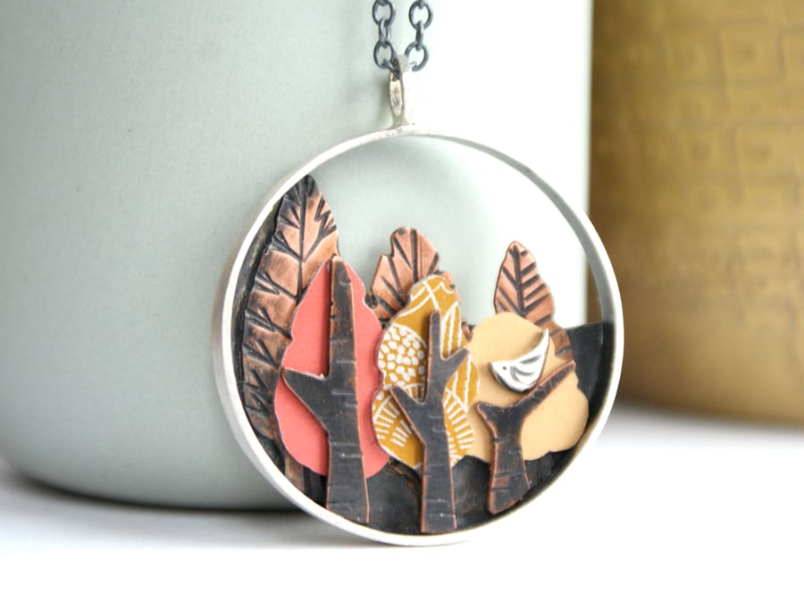 Autumn woodland statement shadow box necklace