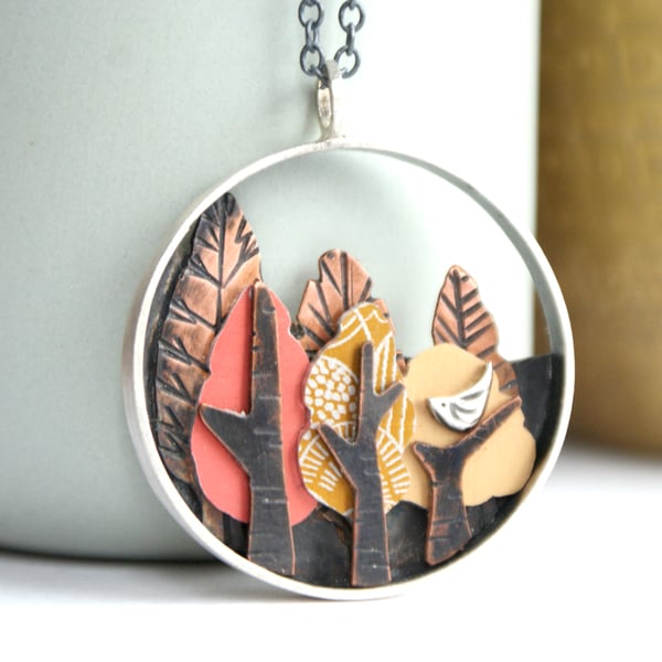 Autumn woodland statement shadow box necklace