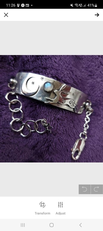 Silver hare and moon bracelet with moostone and charms