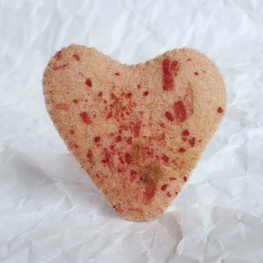 Felt Heart Pin Brooch Badge - Light coral and red