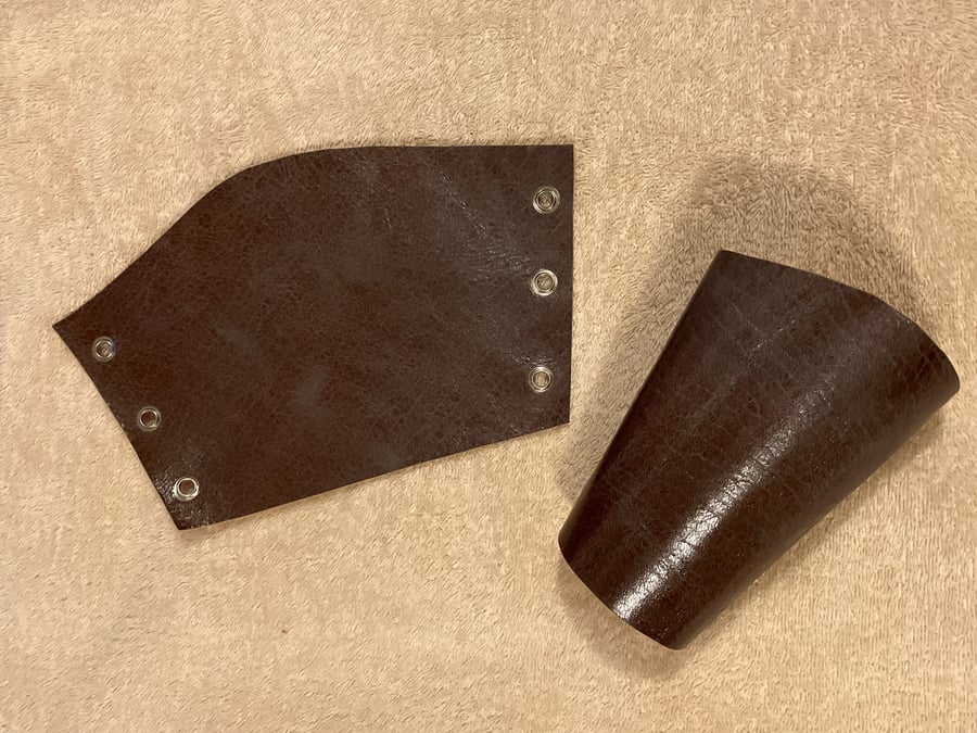 Small Pair of antiqued brown coloured leather bracers - FREE SHIPPING