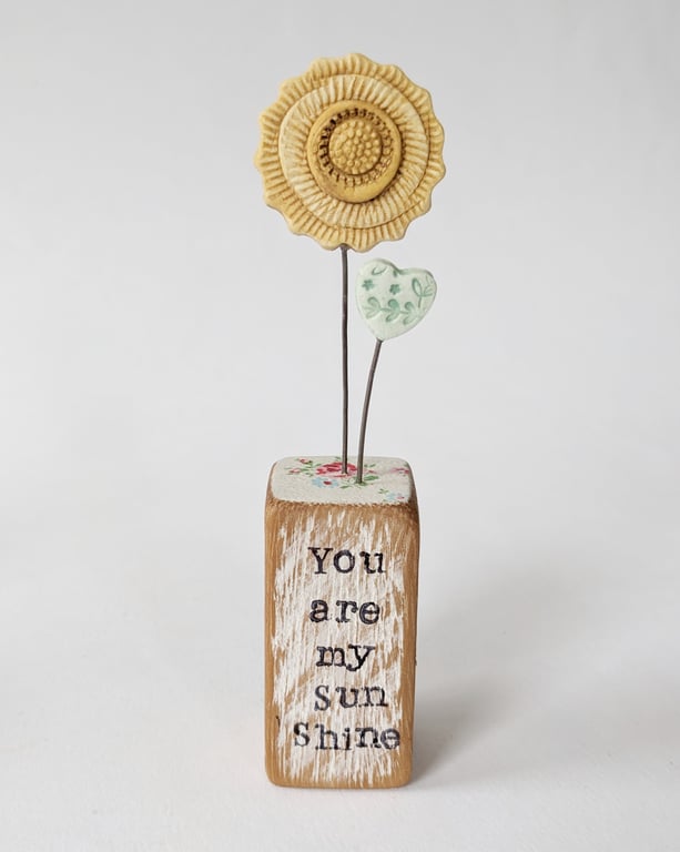 Clay Sunshine in a Wood Block 'You are my Sunshine'