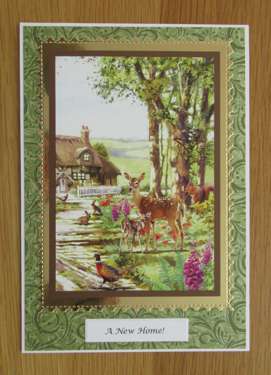 Woodland Creatures & Cottage Scene - A5 New Home Card