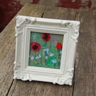 Poppies  and cornflowers - upcycled fabric, hand embroidered miniature picture