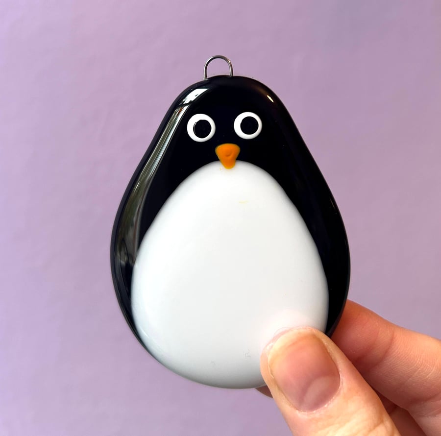 Fused Glass Penguin Festive Decoration