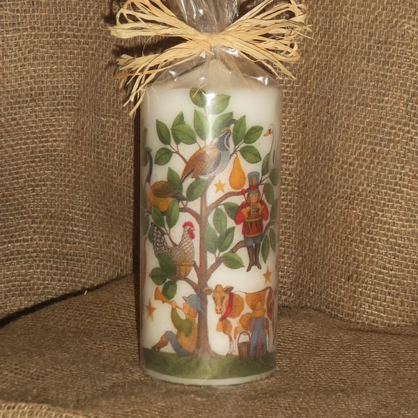 Decorated Candle 12 Days of Christmas Decoupage Unusual 18cms