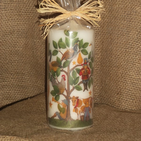 Decorated Candle 12 Days of Christmas Decoupage Unusual 18cms