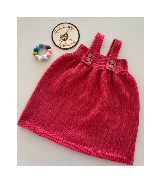 Made To Order Handknitted Alentejo Baby Pinafore Dress 6 sizes. Any colour.