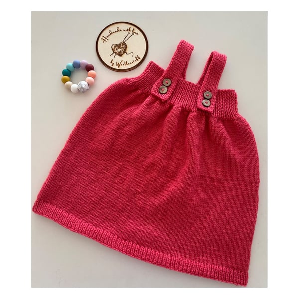 Made To Order Handknitted Alentejo Baby Pinafore Dress 6 sizes. Any colour.