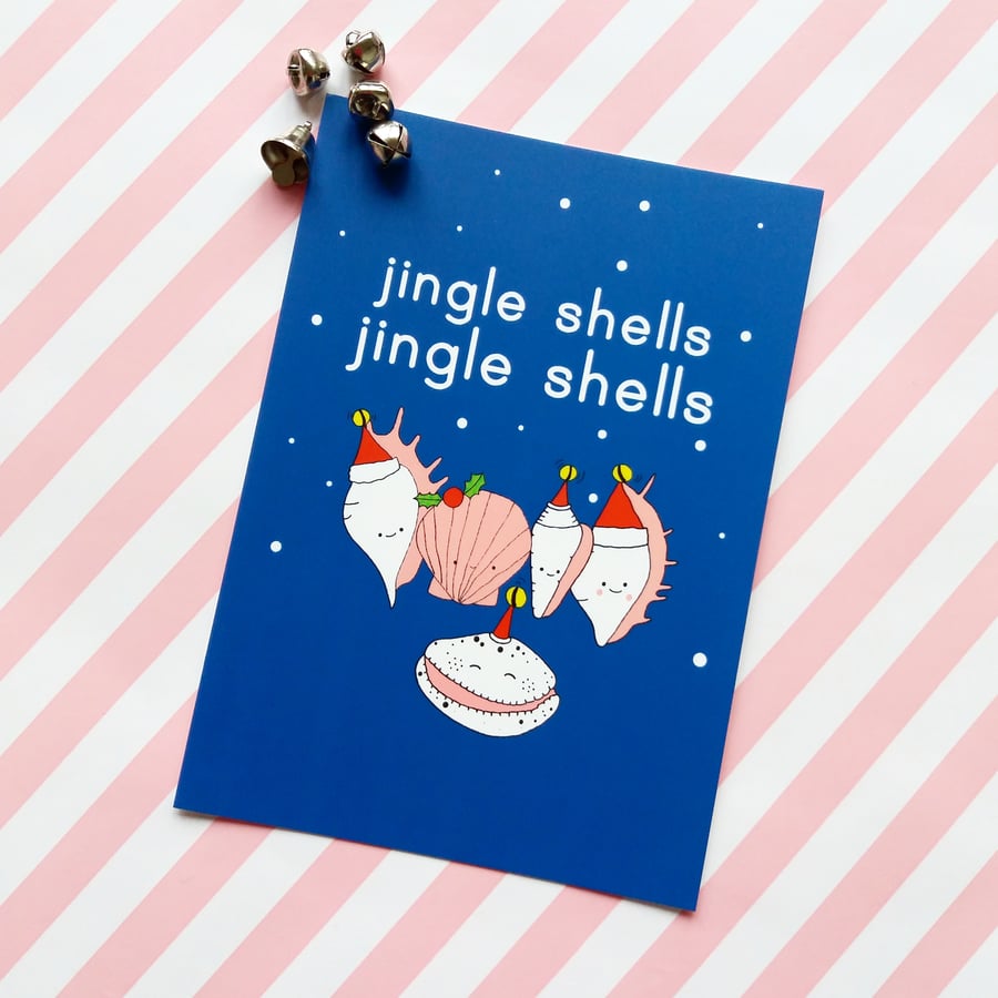 jingle shells christmas postcard & envelope - christmas postcard