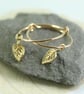 Slim Gold Hoops with Tiny Leaf Dangles 14 ct Gold Fill Hoop Earrings - Image 4