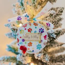 Personalised Cat Christmas Hoop Ornament - Rainbow Paw Fabric Keepsake