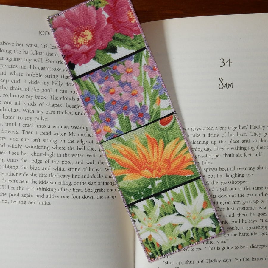 Bookmark flower pictures pink, lilac, orange and white
