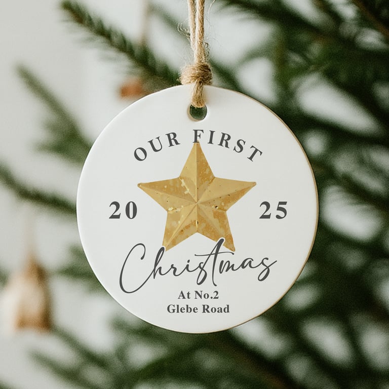 Personalised First Christmas New Home Bauble – Custom Moving Gift Star Ornament