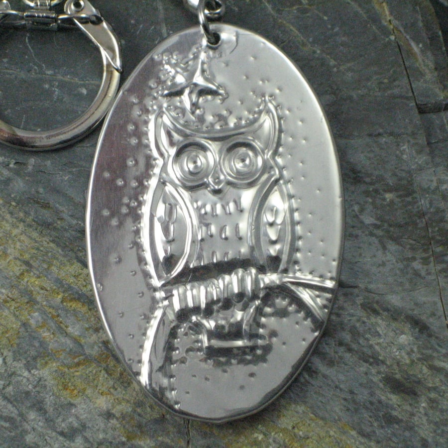 Handmade Owl Keyring in Pewter