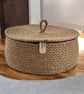 Handmade Jute Storage Basket with Lid – Natural Rustic Home Organiser