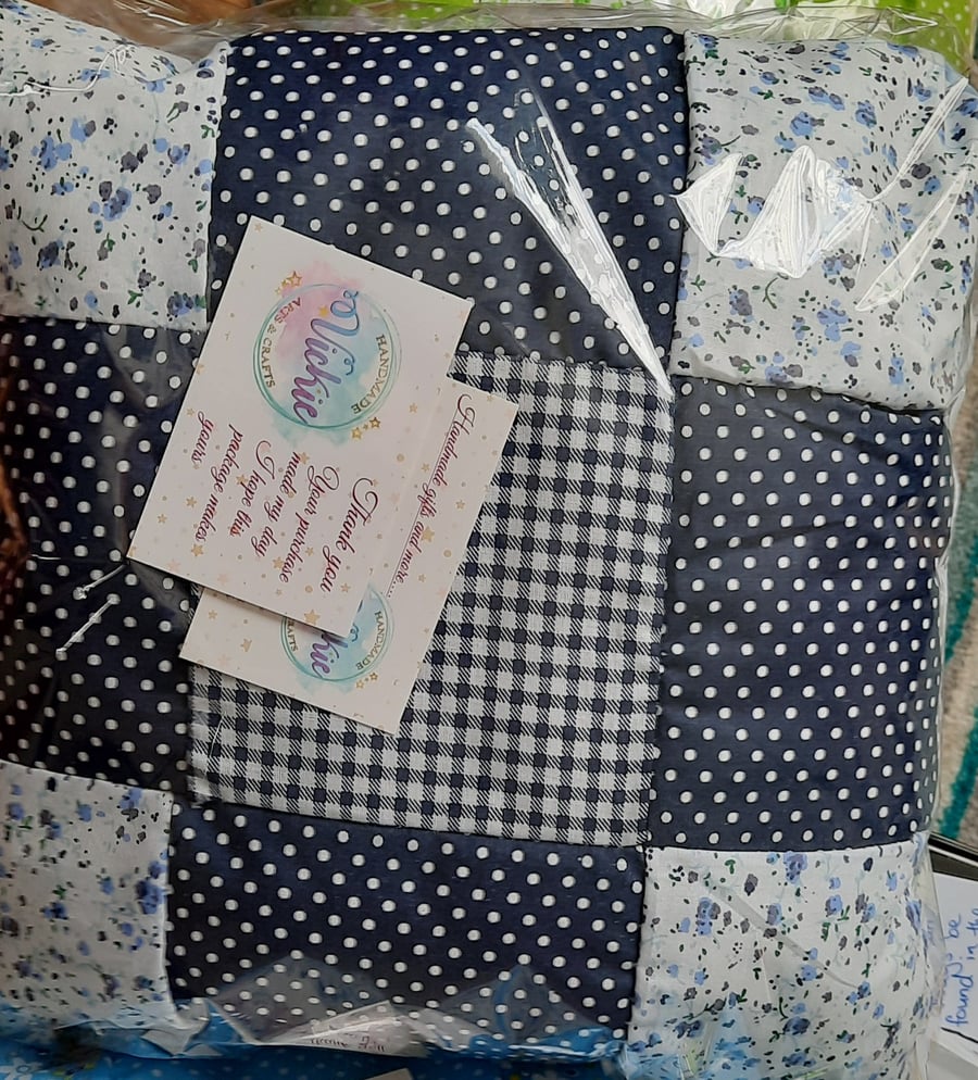 handmade navy blue patchwork cushion