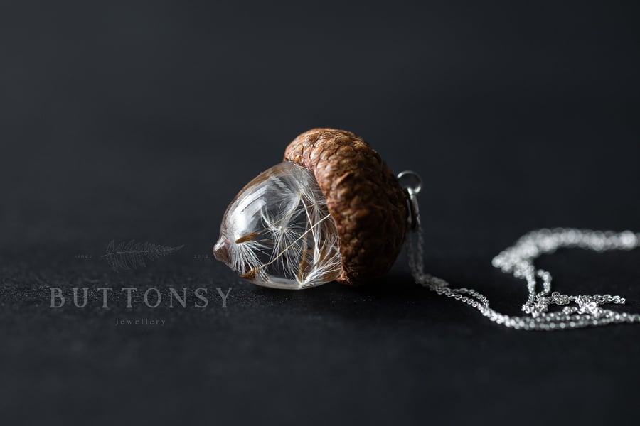 Dandelion Acorn Necklace "Dandecorn" Real Flower Jewellery Gifts for Her Dandeli
