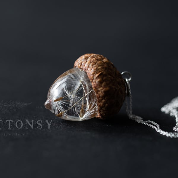 Dandelion Acorn Necklace "Dandecorn" Real Flower Jewellery Gifts for Her Dandeli