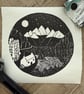 Moonlit Mountains - original hand burnished lino print