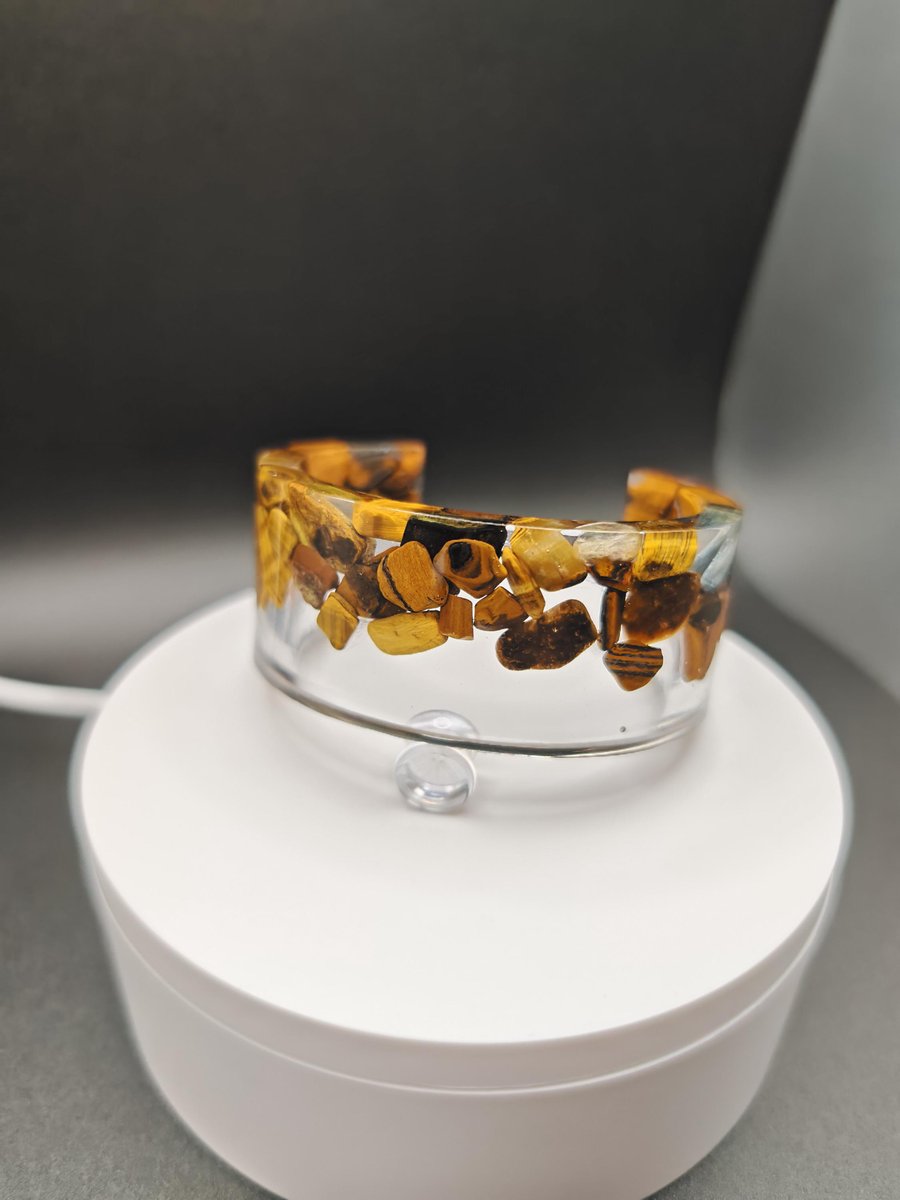 Tiger's Eye Resin Cuff Bracelet: Adjustable Gemstone Bangle, Boho Crystal Jewelr