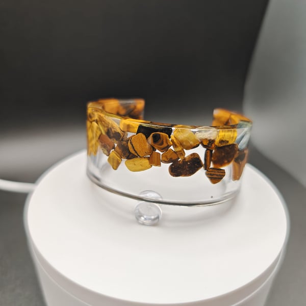 Tiger's Eye Resin Cuff Bracelet: Adjustable Gemstone Bangle, Boho Crystal Jewelr