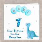 Handmade Personalised Dinosaur 1st Birthday Card, 148mm square 
