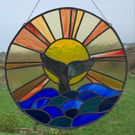 Diving Whale at Sunset 