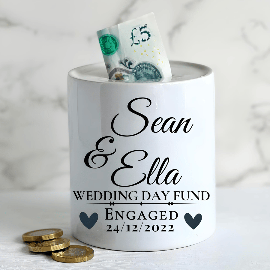 Personalised Ceramic Money Box -Novelty Present- WEDDING DAY Fund
