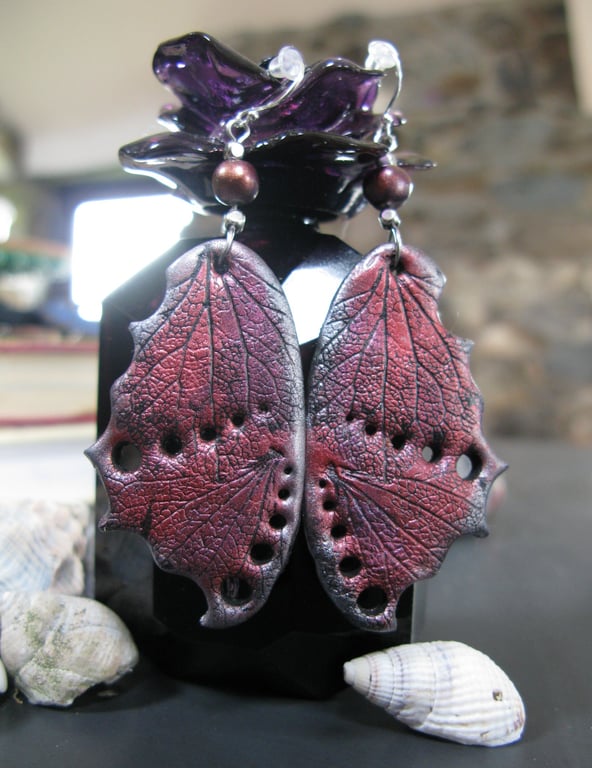 Midnight Monarch – Blood Red & Pewter Gothic Butterfly Wing Earrings
