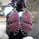 Midnight Monarch – Blood Red & Pewter Gothic Butterfly Wing Earrings