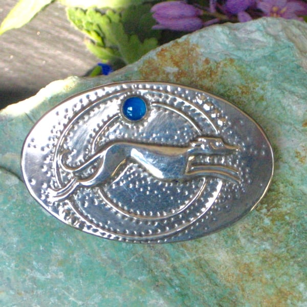 Greyhound Brooch, Handmade in Silver Pewter, Art Deco Inspired